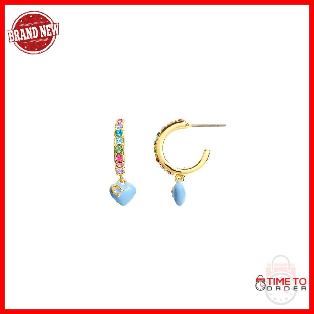 Gold-Tone Heart Huggie Earrings Pave Enamel Statement Jewelry Elegant